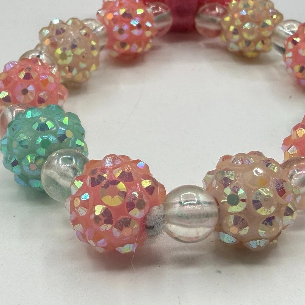 Girls Pink Flower Beaded Stretch Bracelet Sparkly Pastel Kids Gift Cute Floral